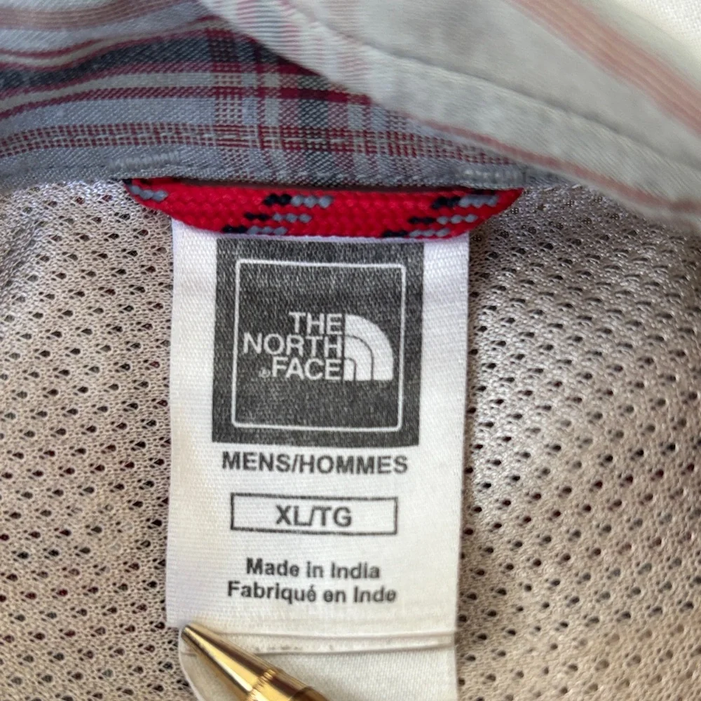 North Face Polyester Blend Green Plaid‎ Shirt Zip Pocket Outdoors Work Mens XL